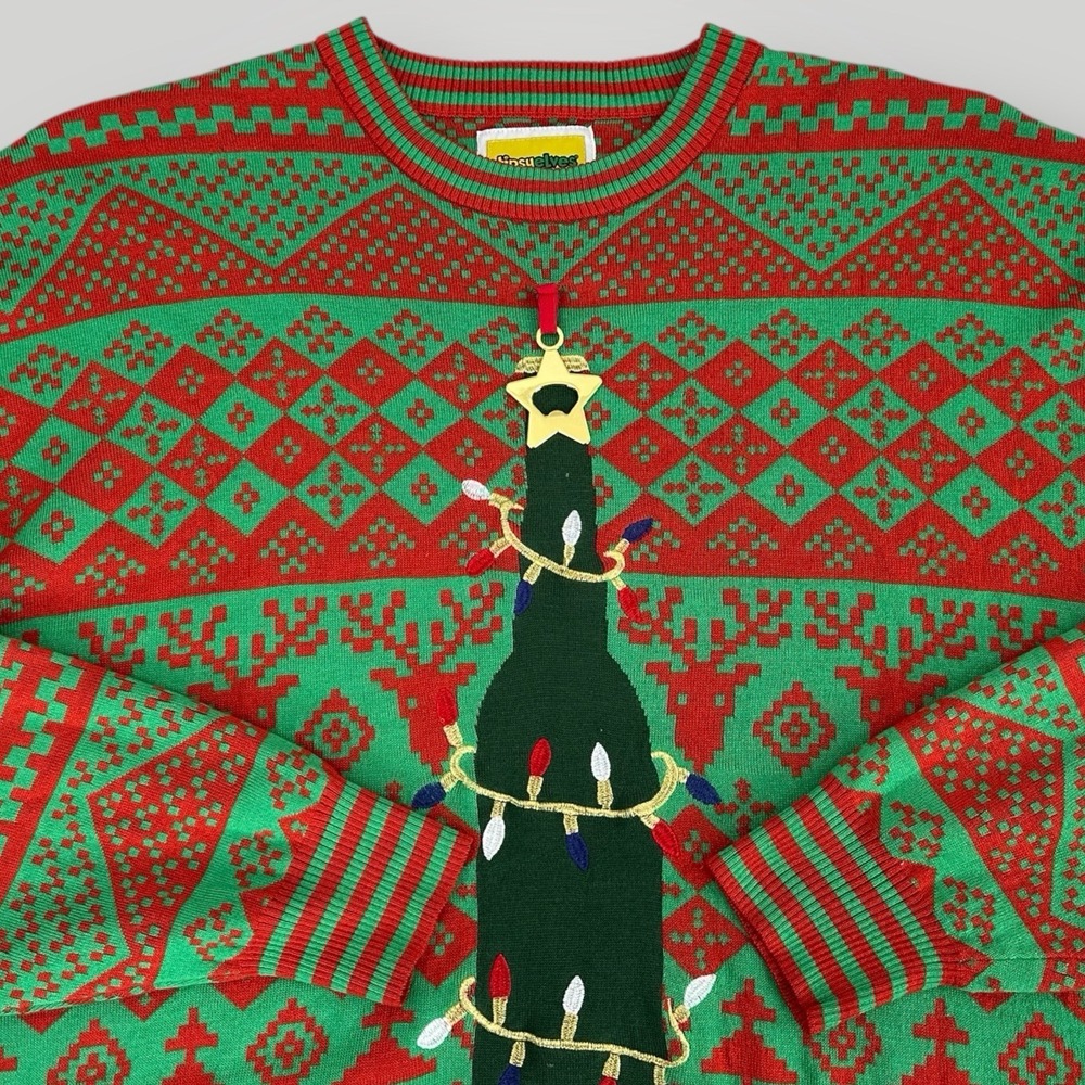 Tipsy Elves Ugly Christmas Sweater Men 4XL Beer Bottle Tree w Star Bottle Opener